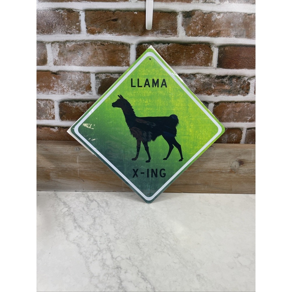 Llama Crossing Xing Sign Aluminum Metal Room Decoration Green 10" x 10" New